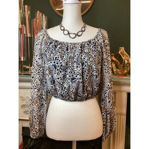 EXPRESS X RACHEL ZOE Boho Butterfly Print Off Shoulder Crop Top NWT M